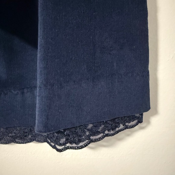 Garnet Hill Navy Corduroy‎ Mini Skirt A-Line Lace Trim Bow Tie Waist Size 6 - Picture 2 of 10